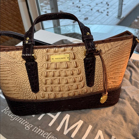 Brahmin Cream and Brown Croc-Embossed Shoulder Bag - Picture 5 of 12